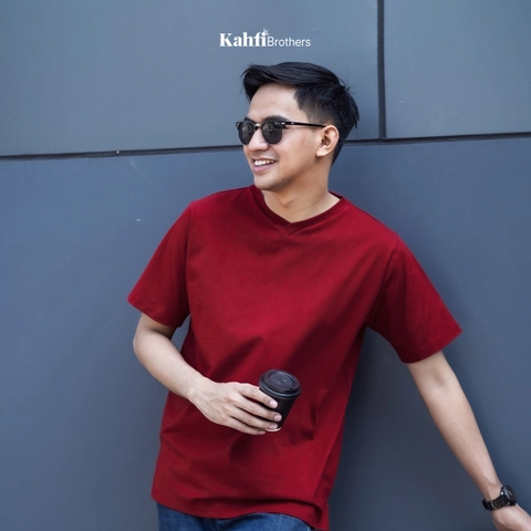 T-shirt V neck Pria combed - BIN MAROON